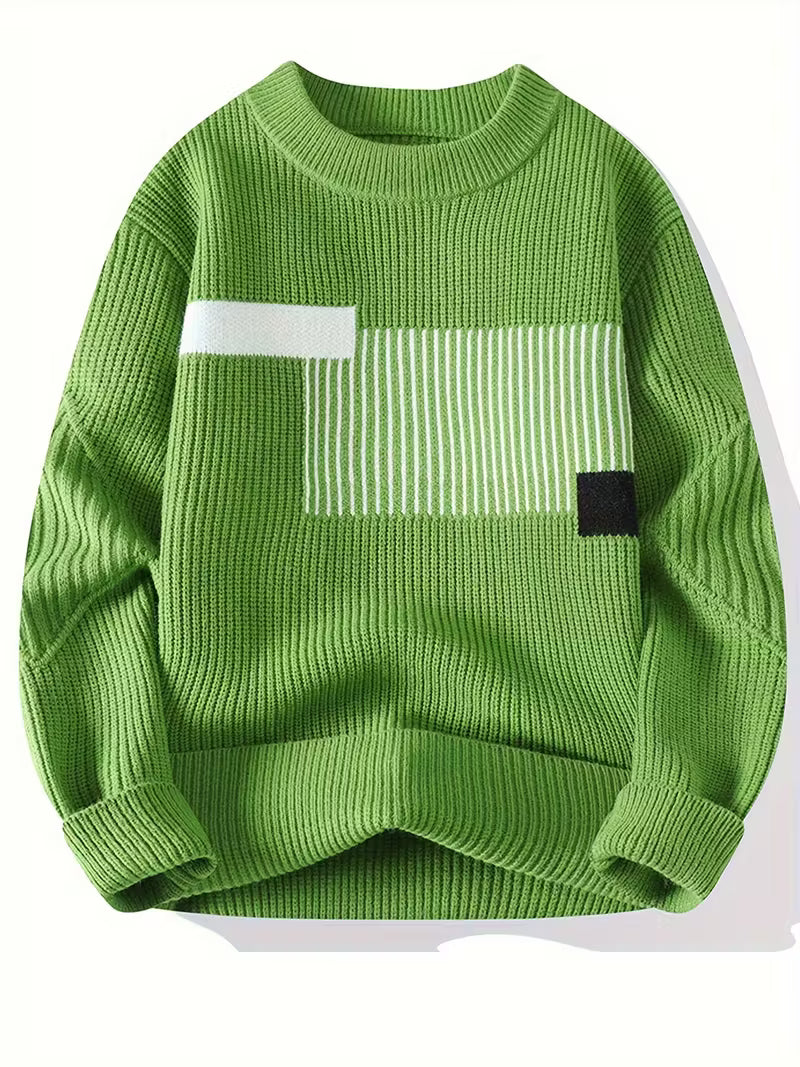 Swetway Men’s Geometric Pattern Sweater – Casual Crew Neck Pullover