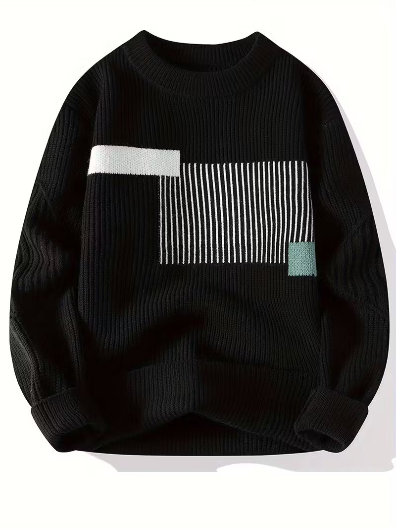 Swetway Men’s Geometric Pattern Sweater – Casual Crew Neck Pullover