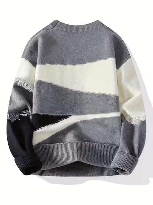 Swetway Men’s Color Block Fringe Sweater – Trendy Knit Pullover for Fall & Winter