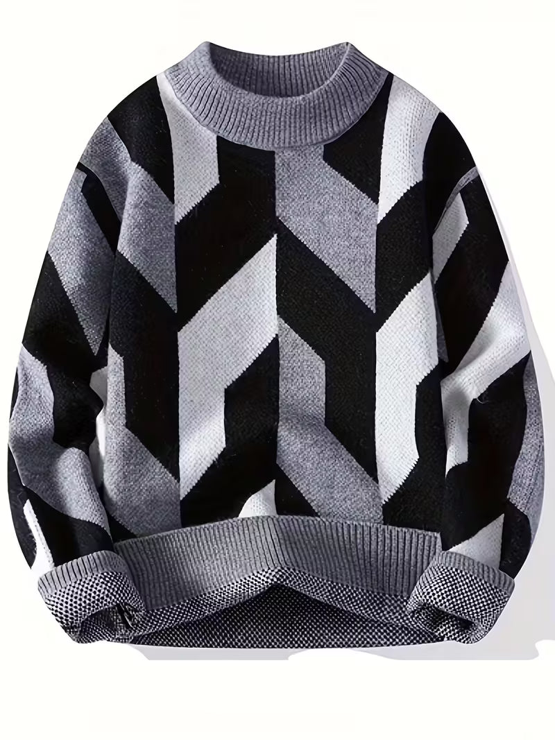 Swetway Selection Men’s Geometric Pattern Sweater – Casual Crew Neck Pullover