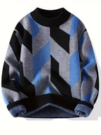 Swetway Selection Men’s Geometric Pattern Sweater – Casual Crew Neck Pullover