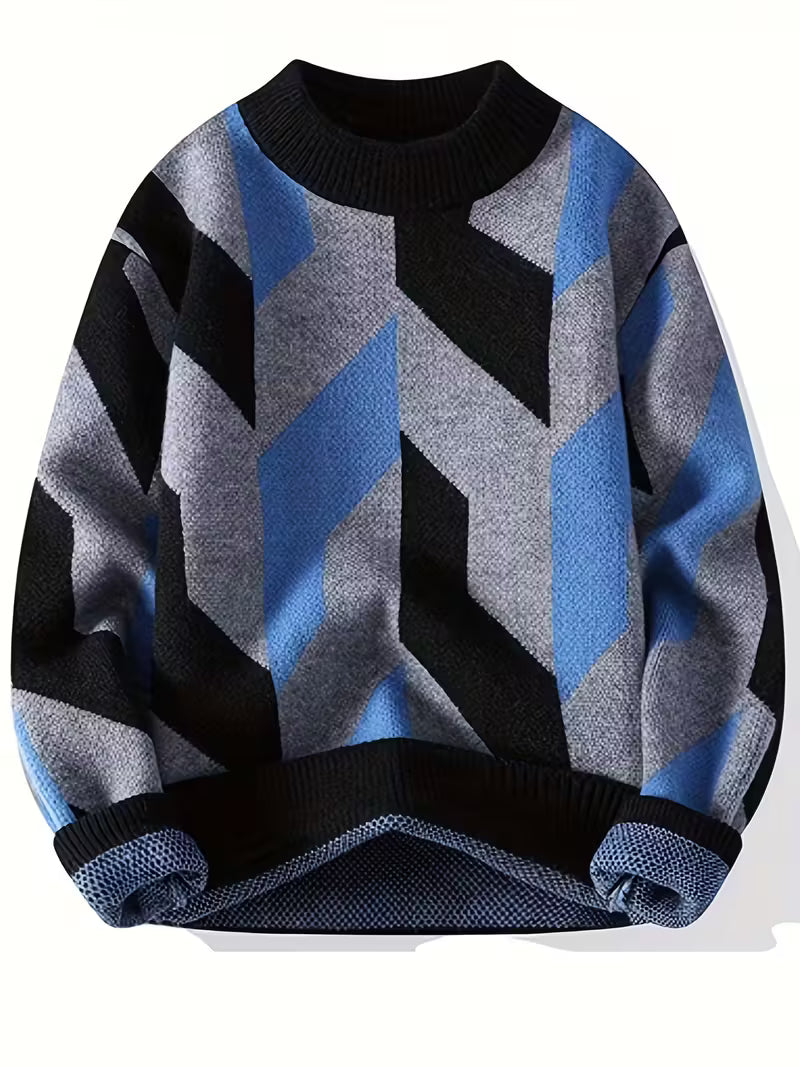 Swetway Selection Men’s Geometric Pattern Sweater – Casual Crew Neck Pullover