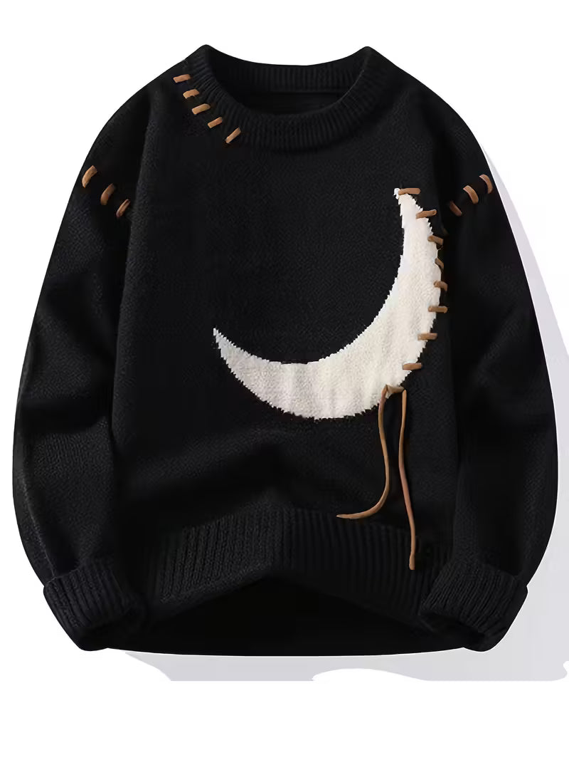 Swetway Men’s Loose Fit Distressed Sweater – Asymmetrical Hem, Black